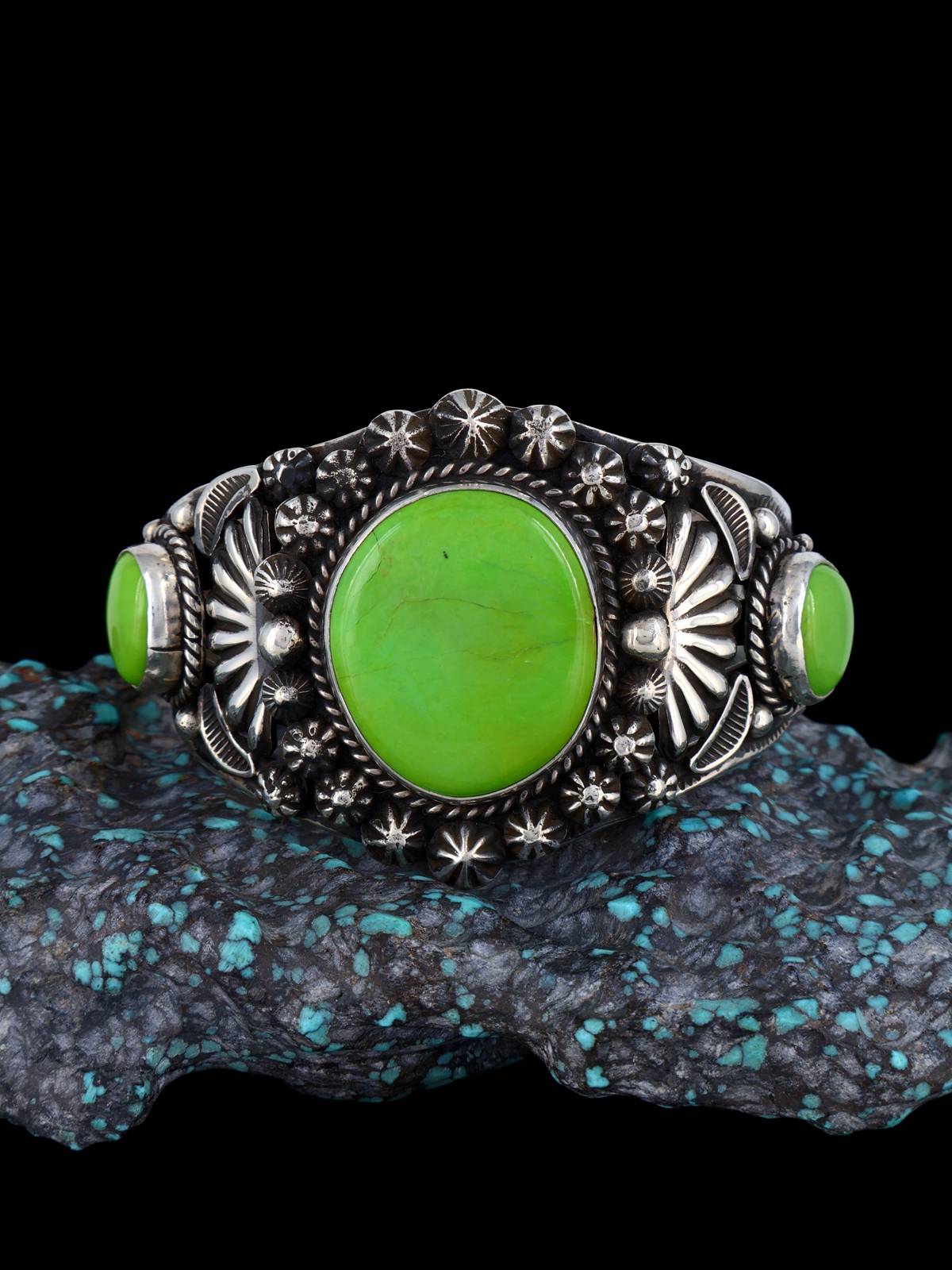 Navajo Green Gaspeite Sterling Silver Cuff Bracelet