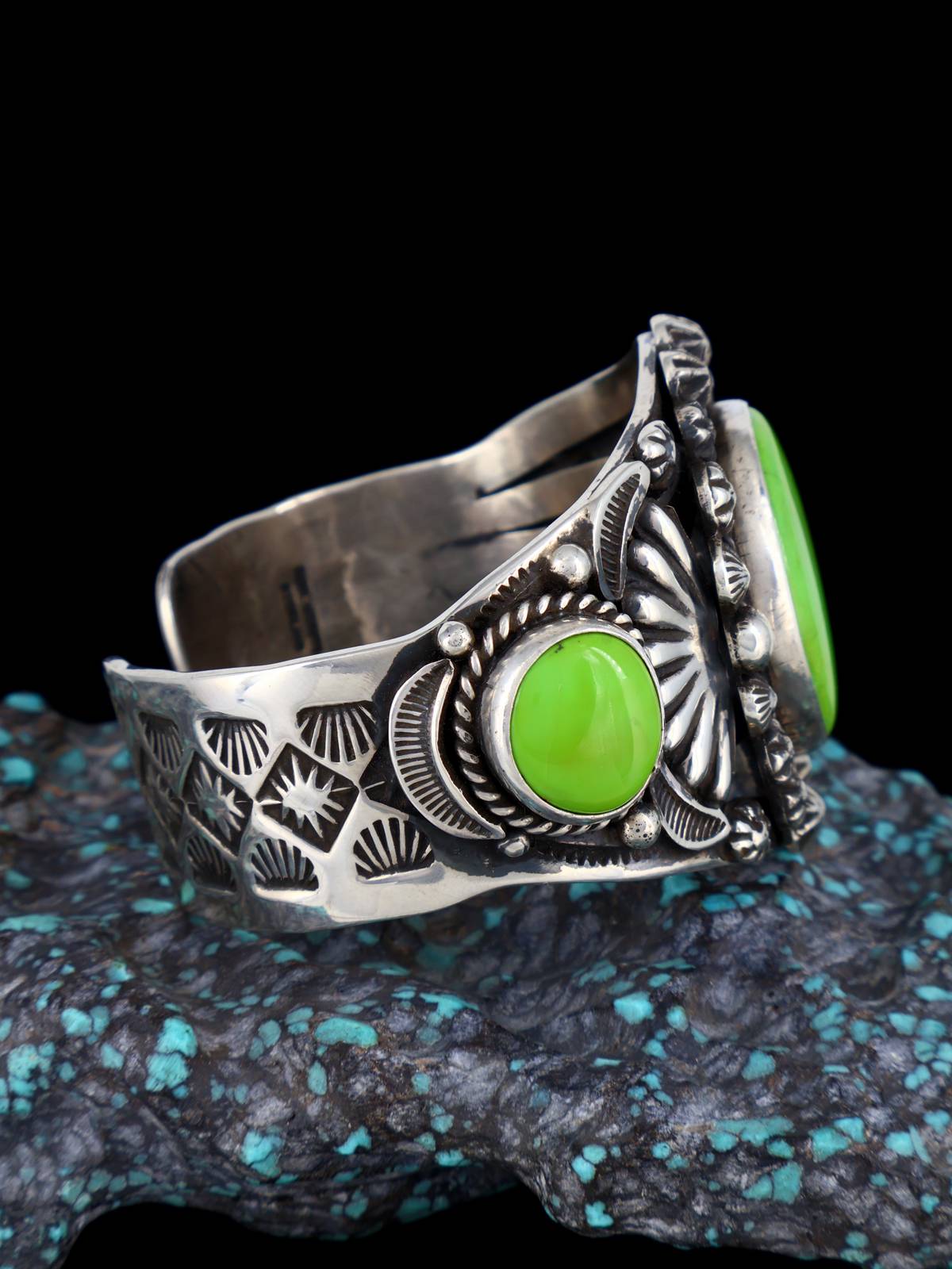 Navajo Green Gaspeite Sterling Silver Cuff Bracelet
