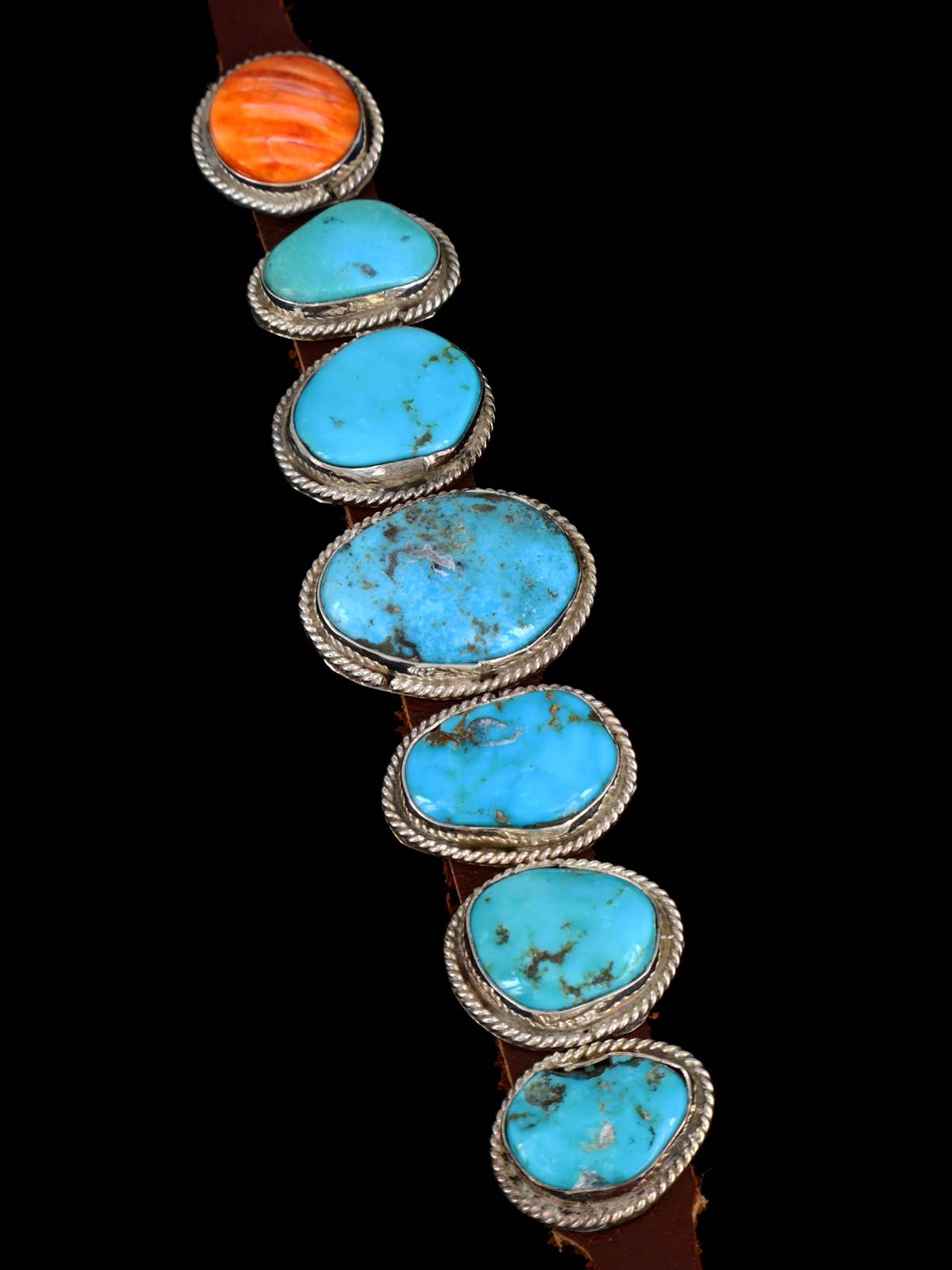 Pulsera de banda de cuero turquesa nativo americano