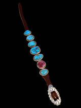 Pulsera de banda de cuero turquesa nativo americano