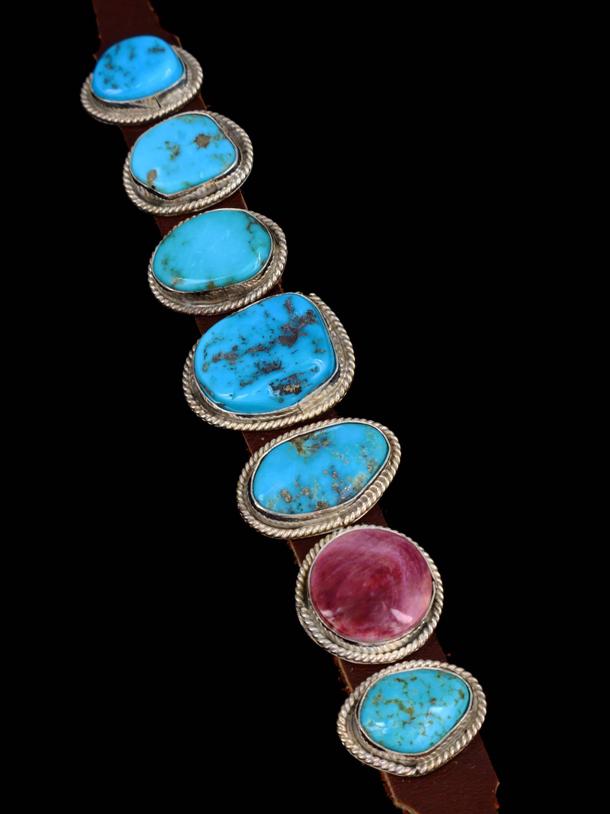 Pulsera de banda de cuero turquesa nativo americano