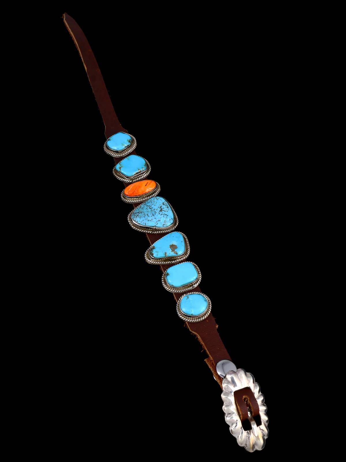 Pulsera de banda de cuero turquesa nativo americano