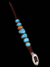 Pulsera de banda de cuero turquesa nativo americano