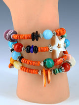Native American Apple Coral Treasure Beaded Wrap Bracelet