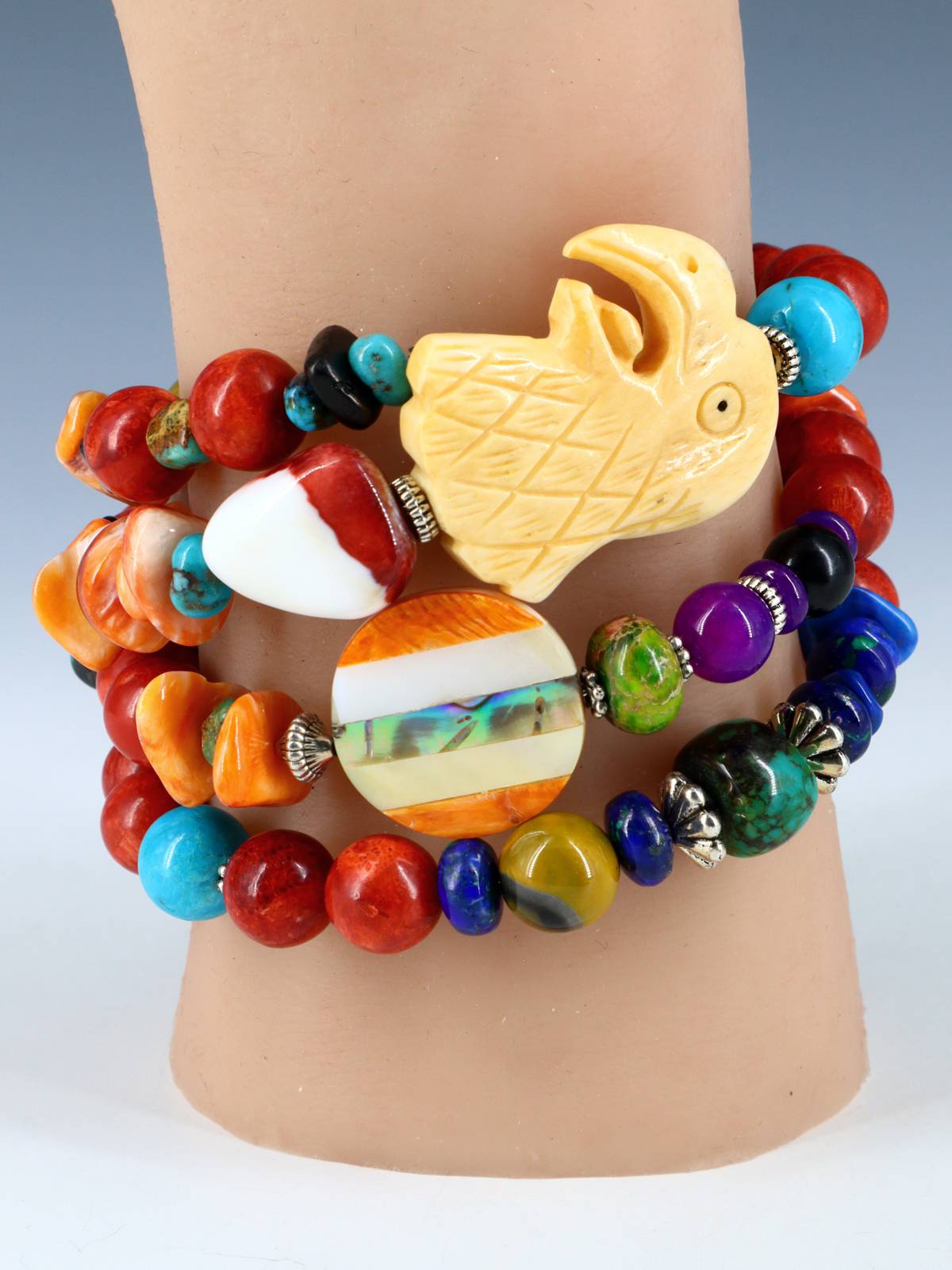 Native American Apple Coral Treasure Beaded Wrap Bracelet