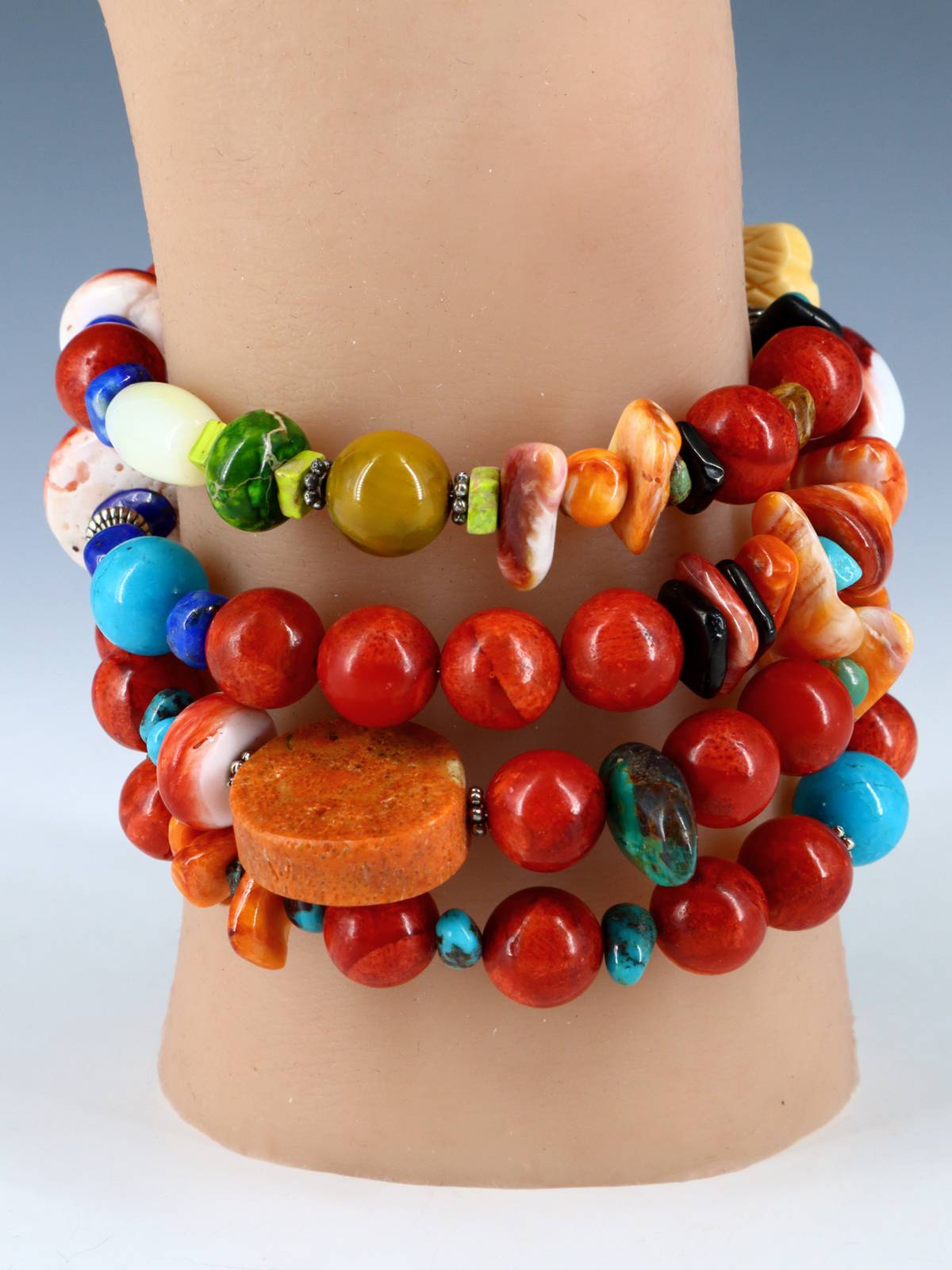 Native American Apple Coral Treasure Beaded Wrap Bracelet