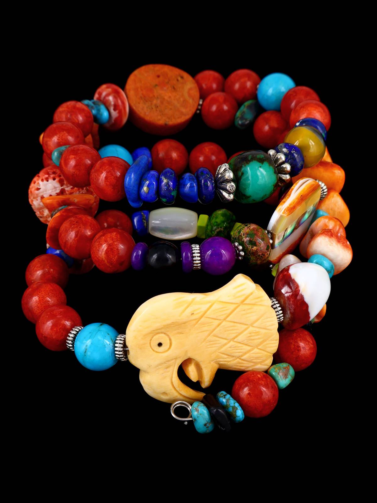 Native American Apple Coral Treasure Beaded Wrap Bracelet