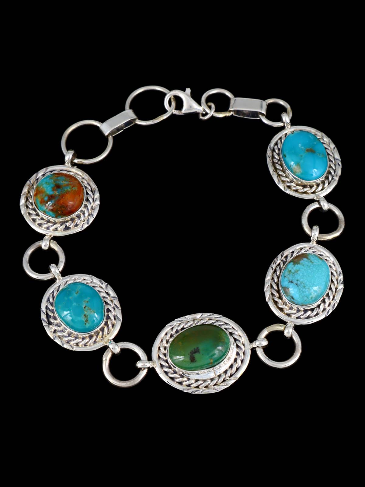 Native American Turquoise Sterling Silver Link Bracelet