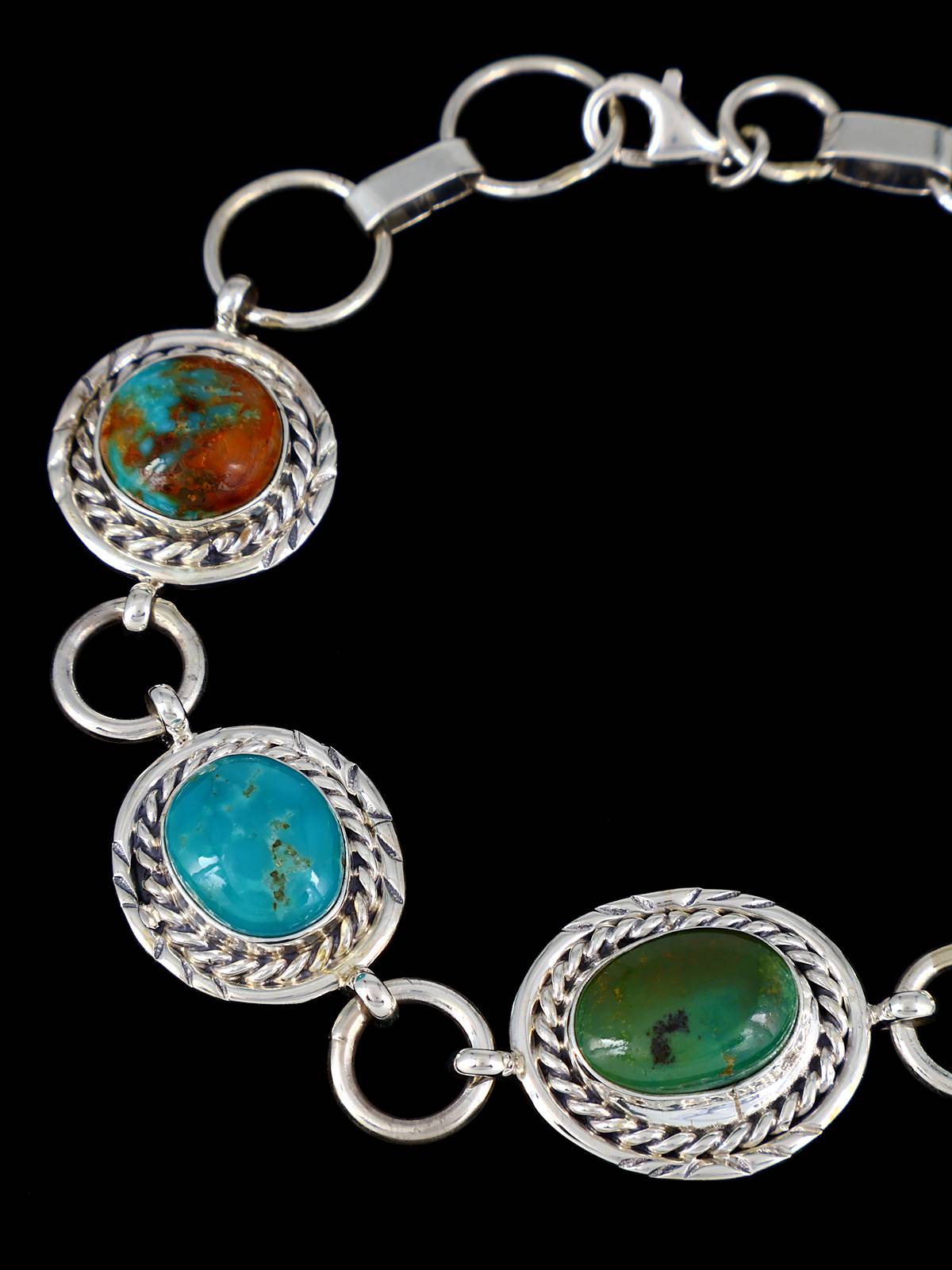 Native American Turquoise Sterling Silver Link Bracelet