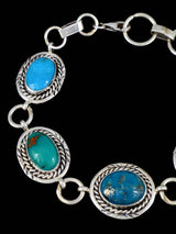 Native American Turquoise Sterling Silver Link Bracelet