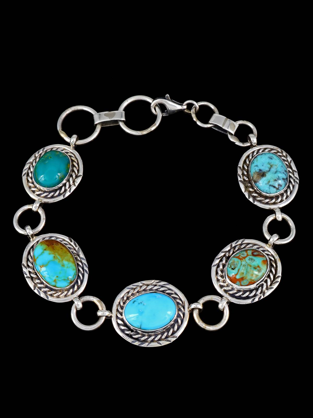 Native American Turquoise Sterling Silver Link Bracelet