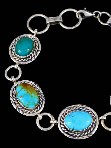 Native American Turquoise Sterling Silver Link Bracelet