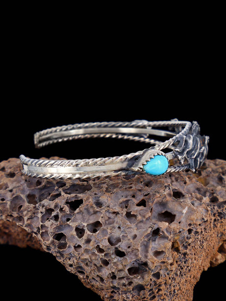 Native American Sterling Silver Running Horse Turquoise Cuff Bracelet