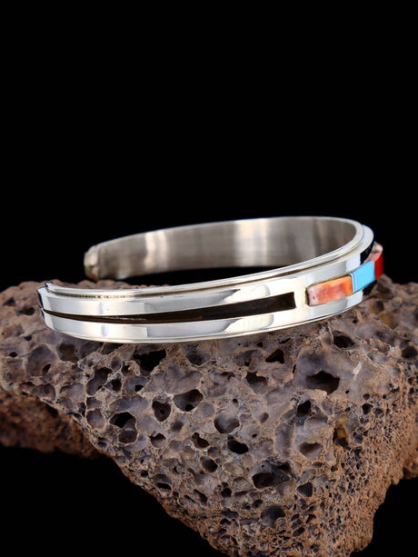 Native American Turquoise and Coral Inlay Cuff Bracelet