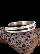 Native American Turquoise and Coral Inlay Cuff Bracelet