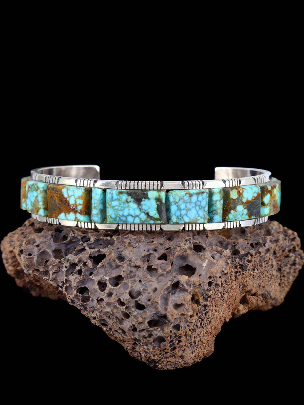 Native American Turquoise Cobblestone Inlay Cuff Bracelet