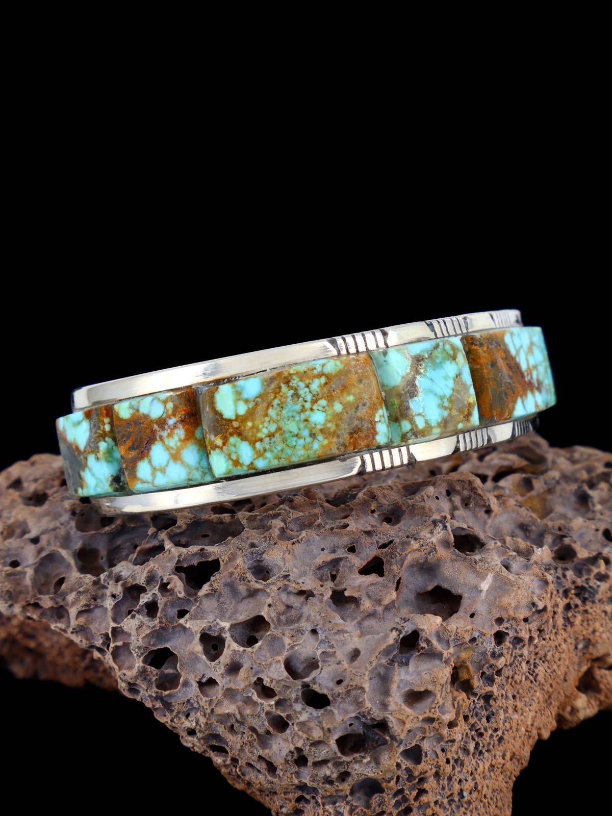 Native American Turquoise Cobblestone Inlay Cuff Bracelet