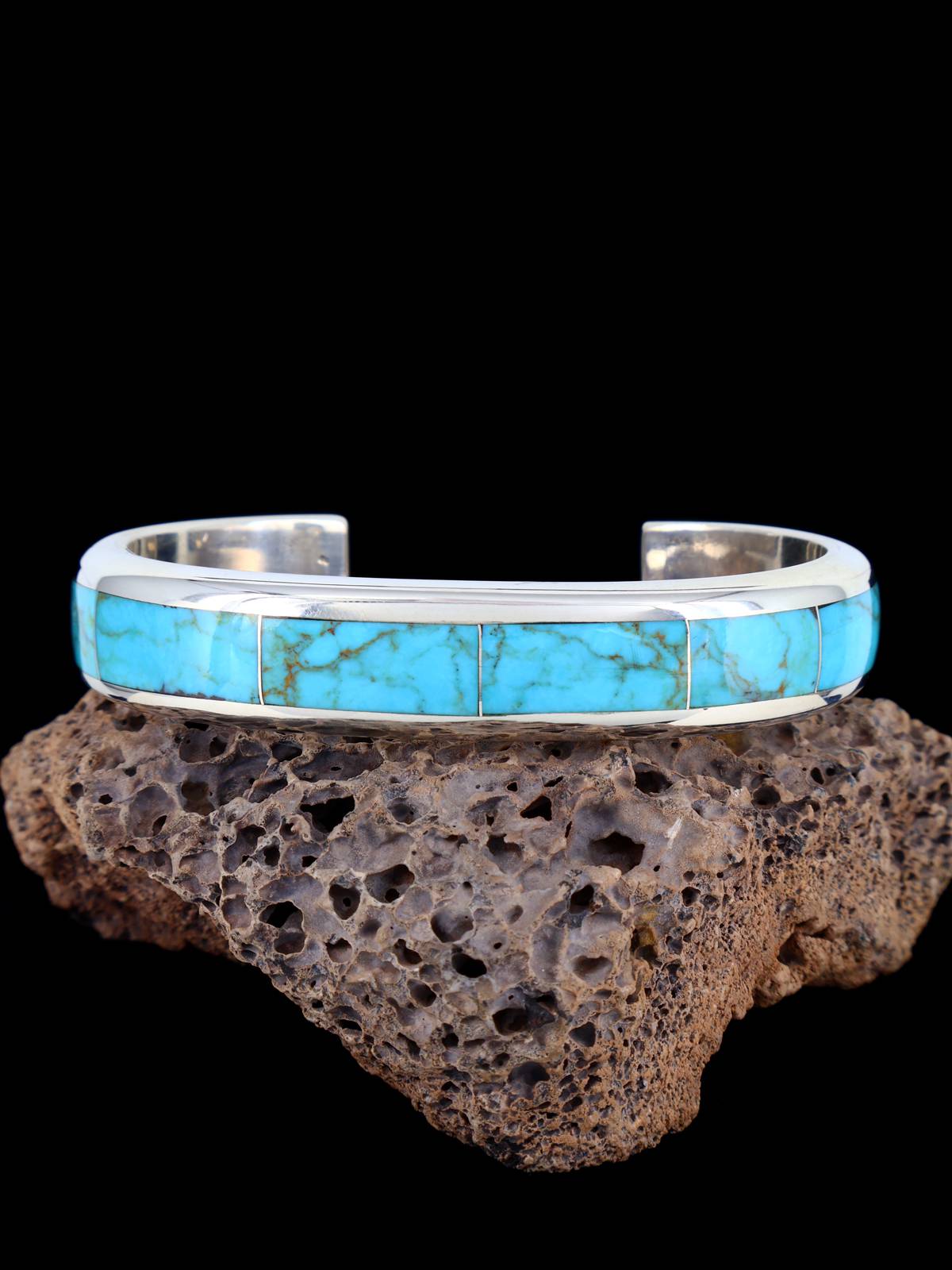Native American Zuni Turquoise and Lapis Inlay Cuff Bracelet