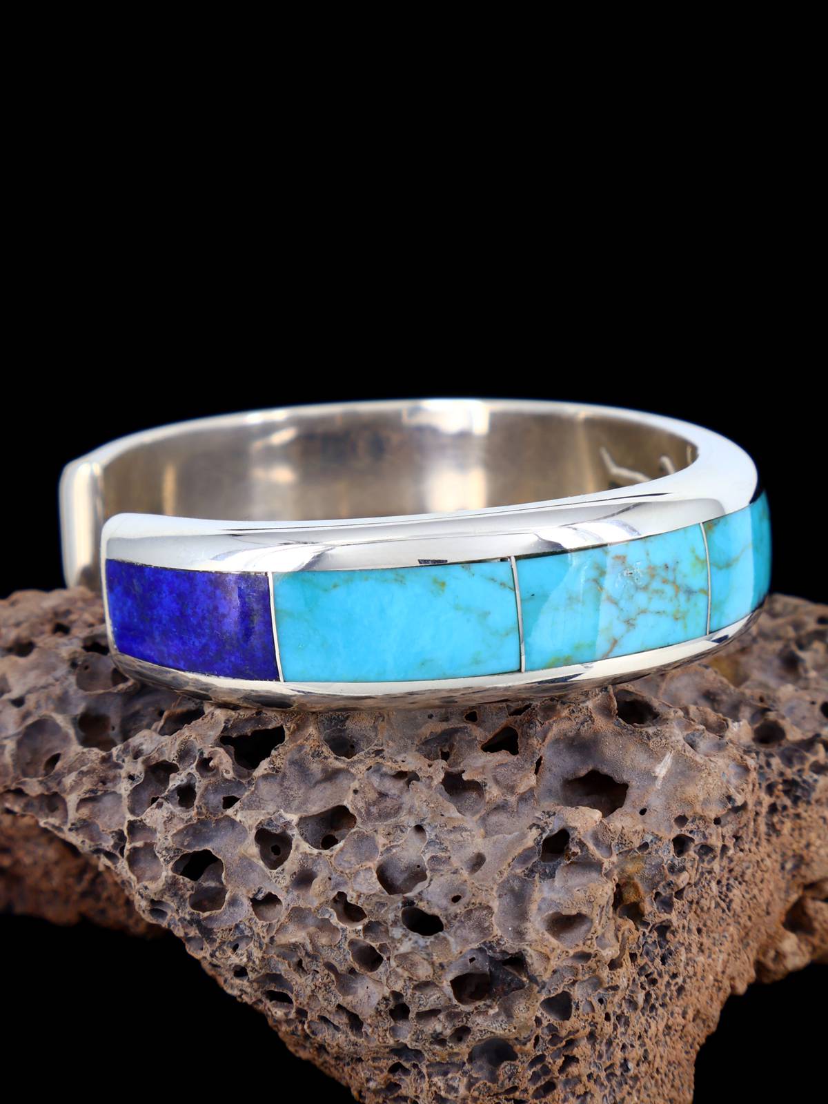 Native American Zuni Turquoise and Lapis Inlay Cuff Bracelet