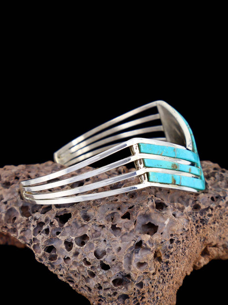 Native American Sterling Silver Turquoise Inlay Bracelet