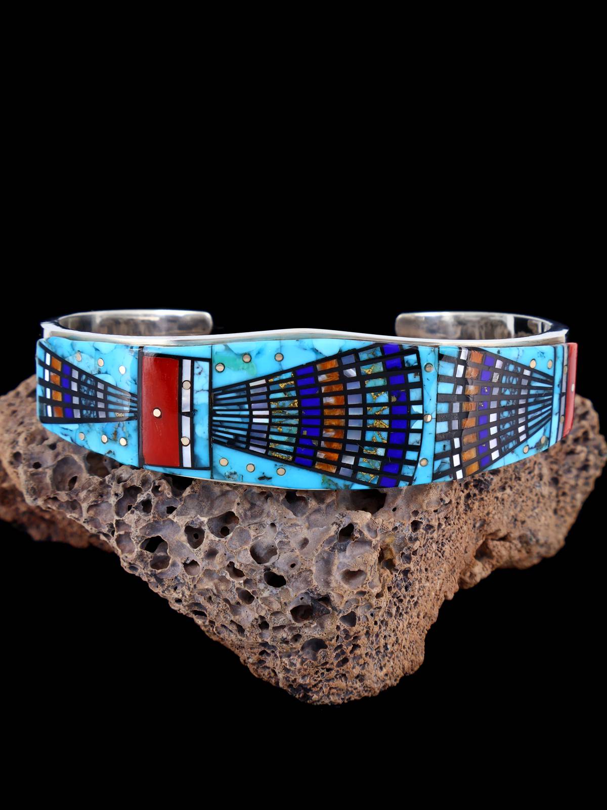 Native American Jewelry Micro Inlay Yei Cuff Bracelet
