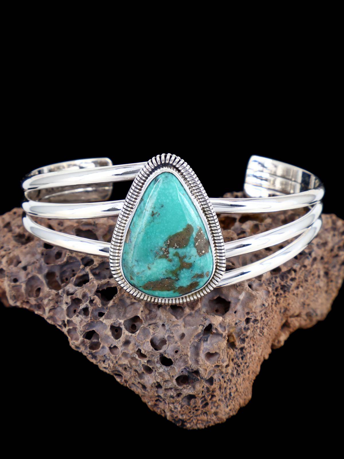 Bracelet manchette Navajo en argent sterling naturel Royston Turquoise