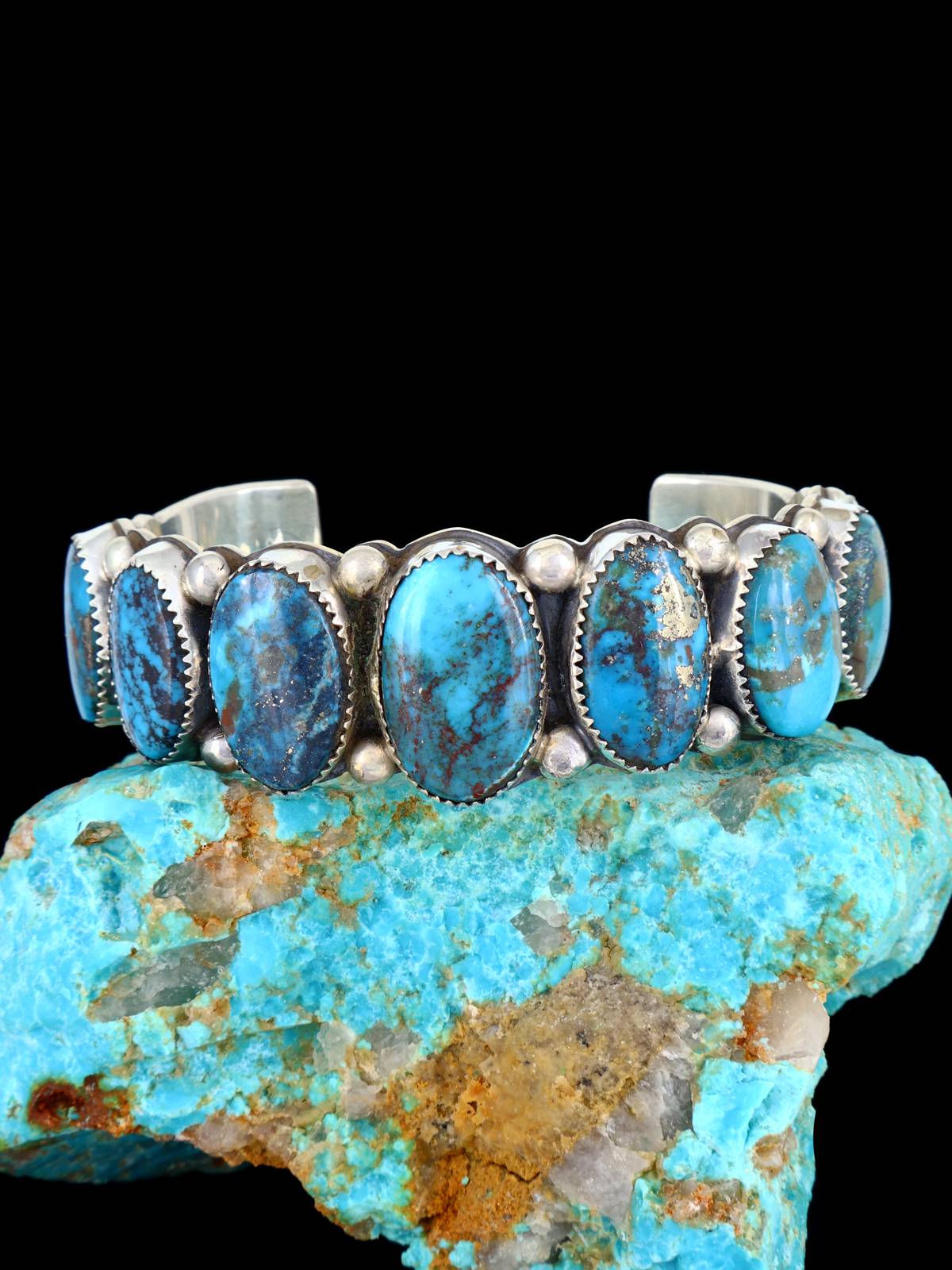 Bracelet manchette Shadowbox en argent sterling turquoise Navajo