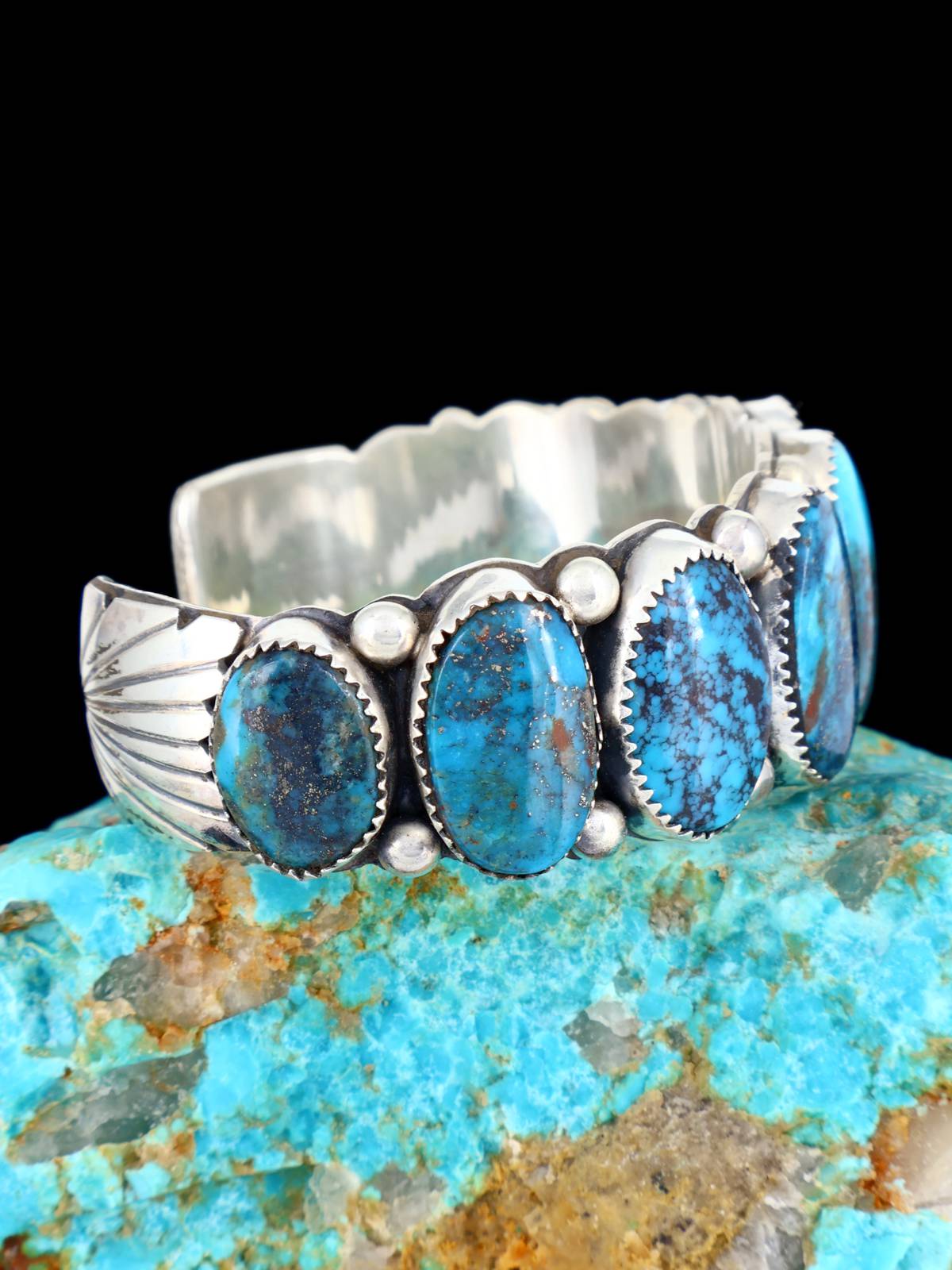Bracelet manchette Shadowbox en argent sterling turquoise Navajo
