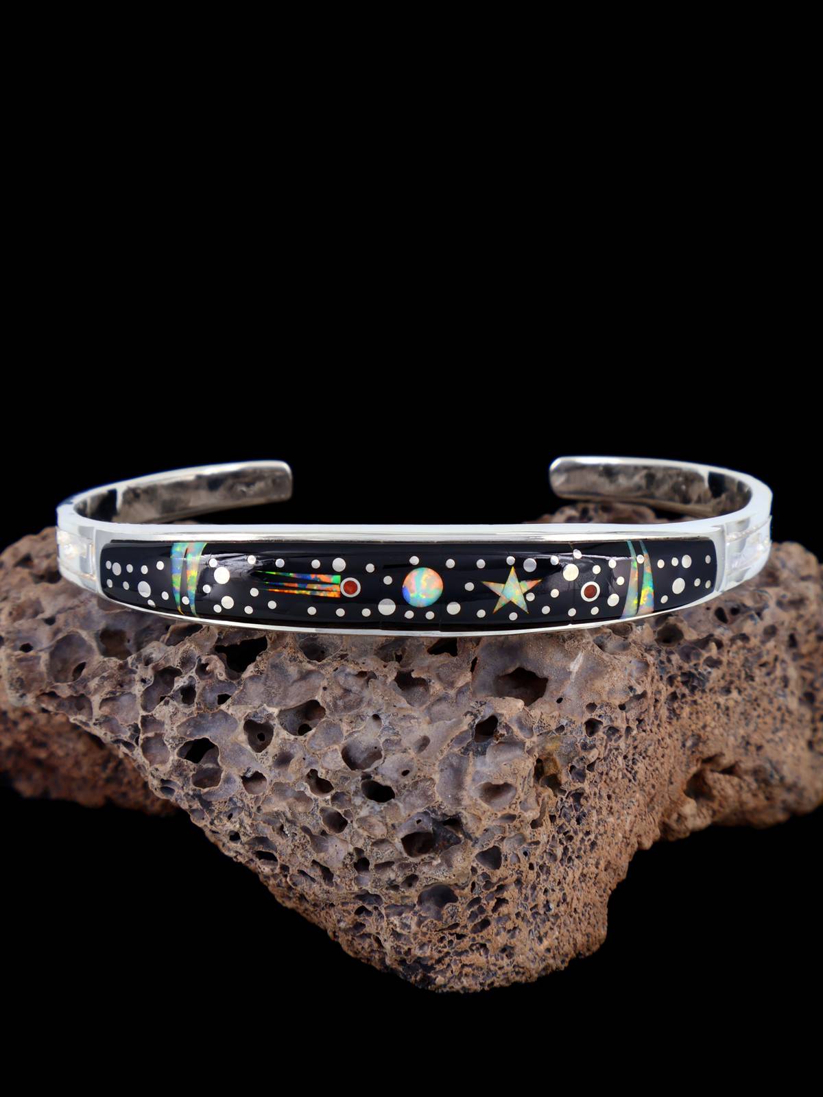 Navajo Sterling Silver Night Sky Inlay Bracelet