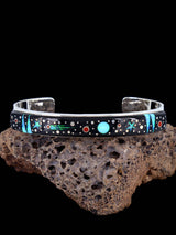 Navajo Sterling Silver Black Jade Night Sky Inlay Bracelet