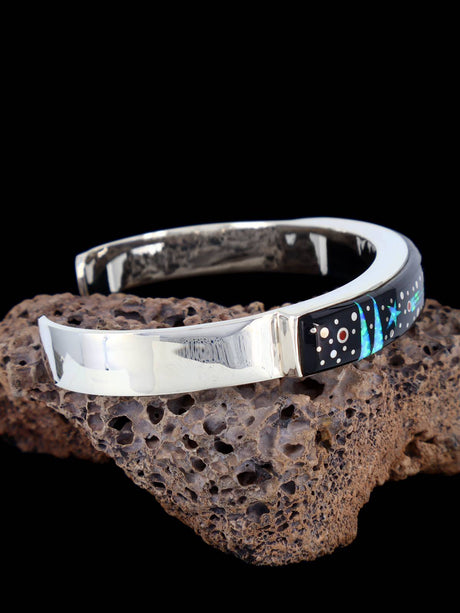 Navajo Sterling Silver Black Jade Night Sky Inlay Bracelet