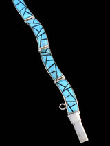 Native American Sterling Silver Turquoise and Jet Inlay Link Bracelet