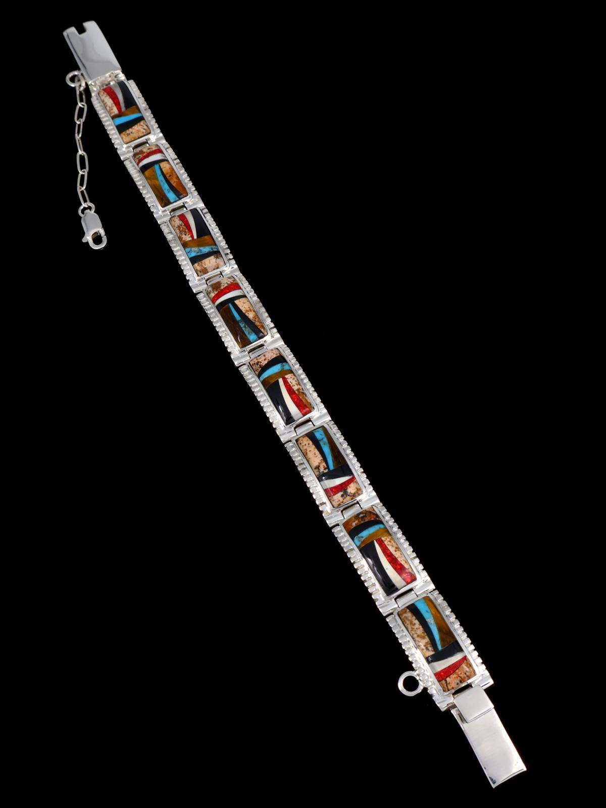 Native American Sterling Silver Multistone Inlay Link Bracelet