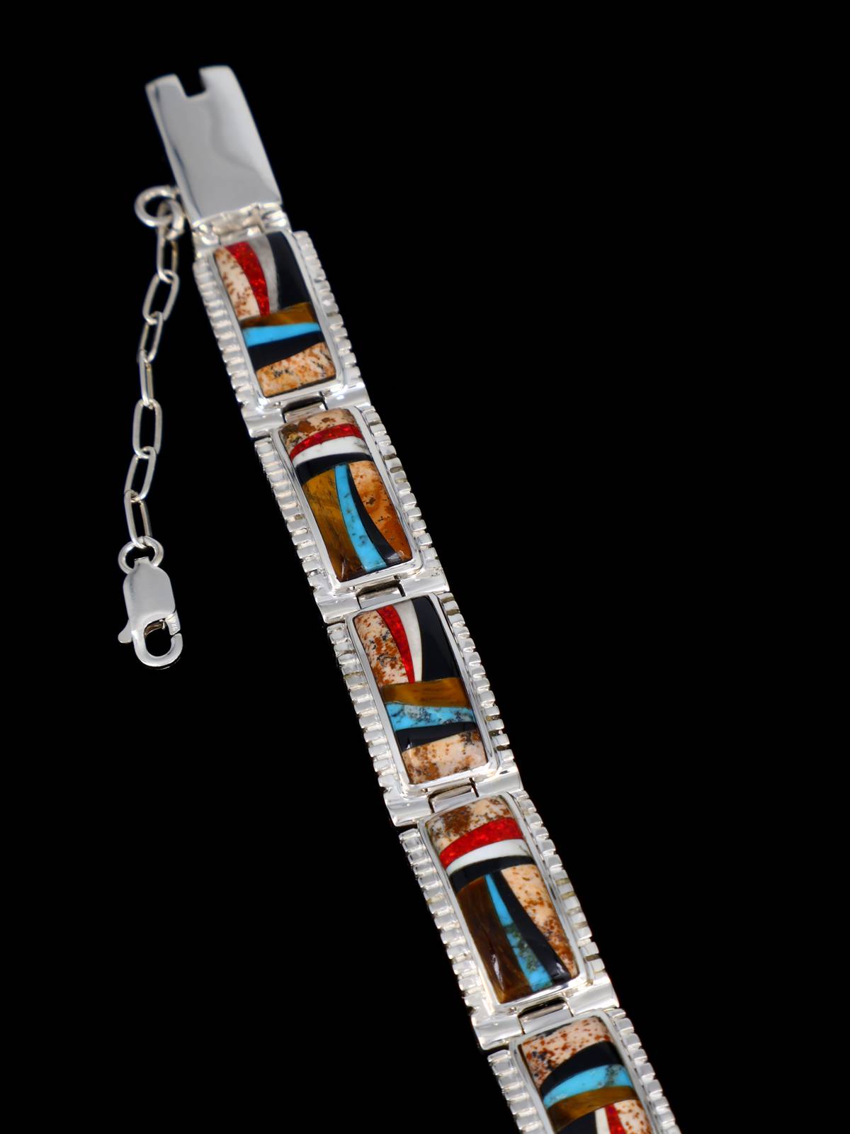 Native American Sterling Silver Multistone Inlay Link Bracelet