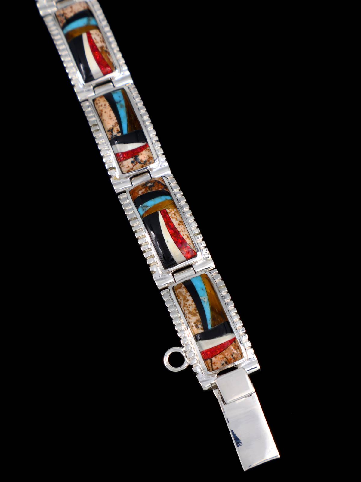 Native American Sterling Silver Multistone Inlay Link Bracelet