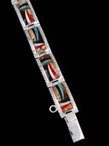 Native American Sterling Silver Multistone Inlay Link Bracelet