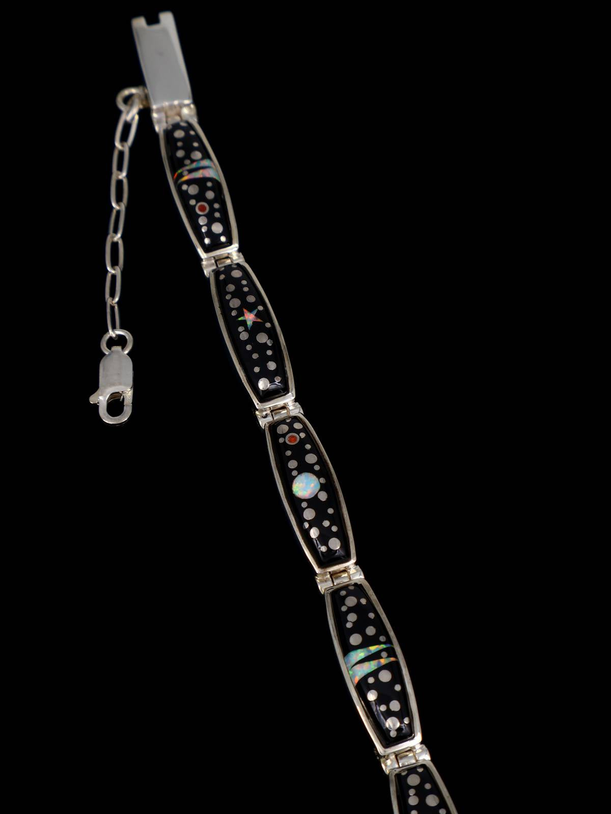 Native American Sterling Silver Night Sky Inlay Link Bracelet