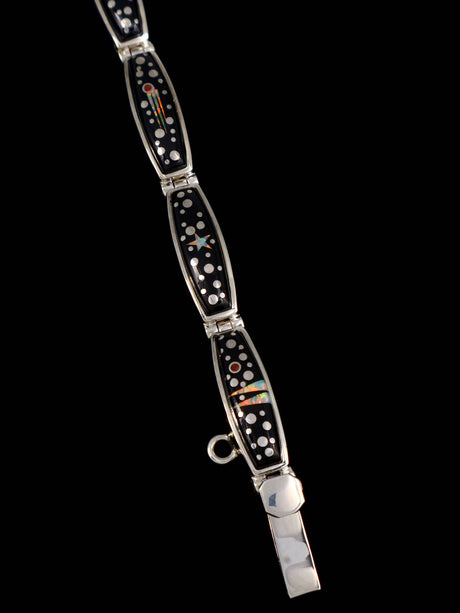 Native American Sterling Silver Night Sky Inlay Link Bracelet