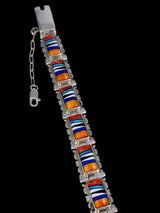 Pulsera de eslabones con incrustaciones de lapislázuli de plata de ley de nativos americanos