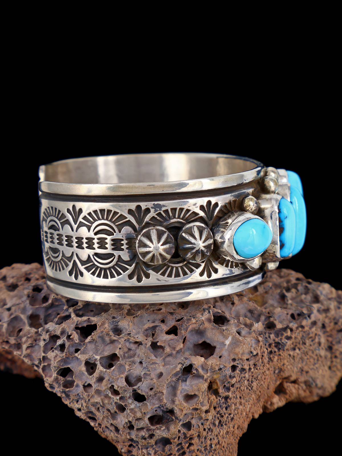 Pulsera de puño turquesa de oro de Sonora de joyería nativa americana