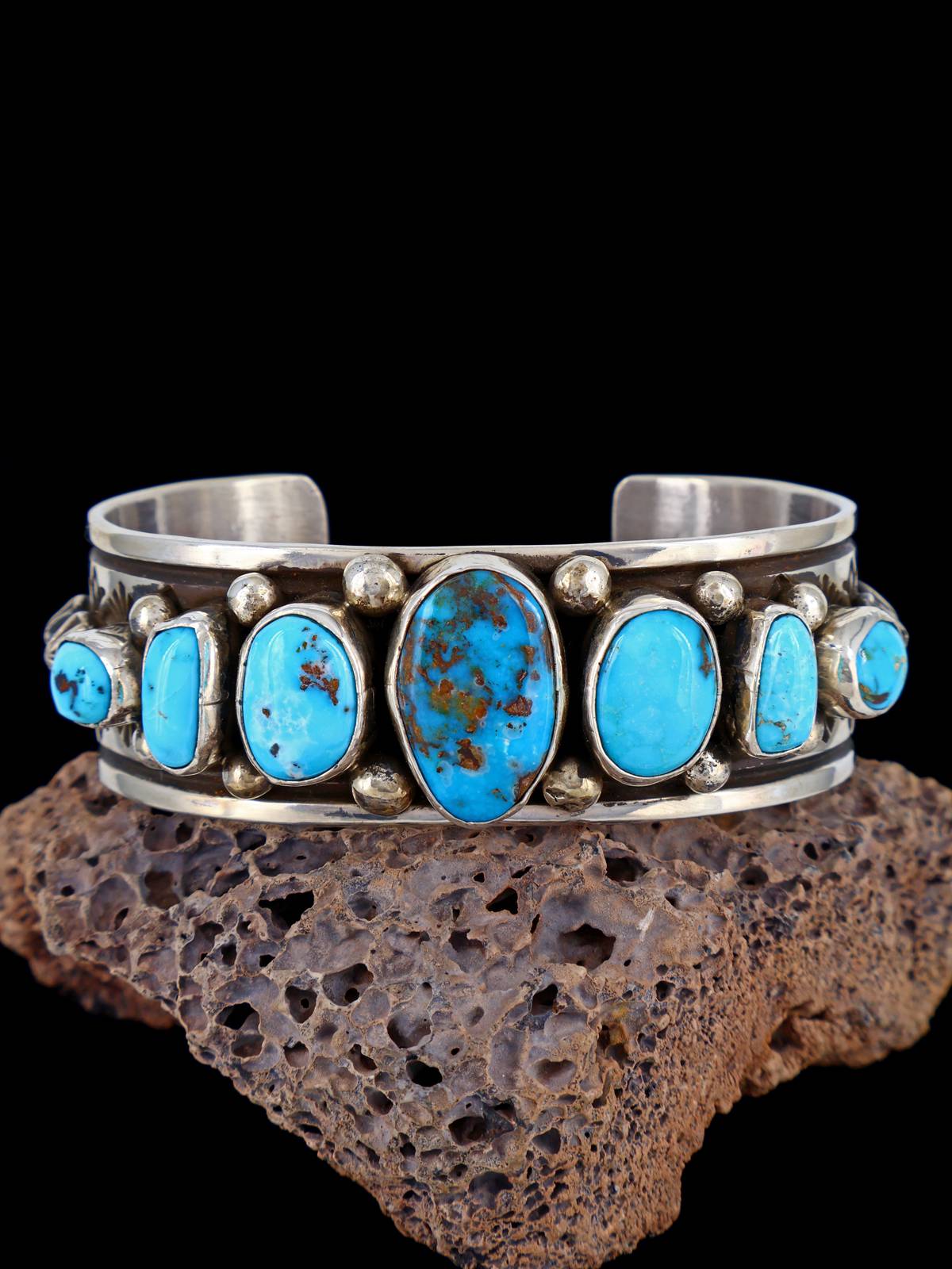 Pulsera de puño turquesa de oro de Sonora de joyería nativa americana