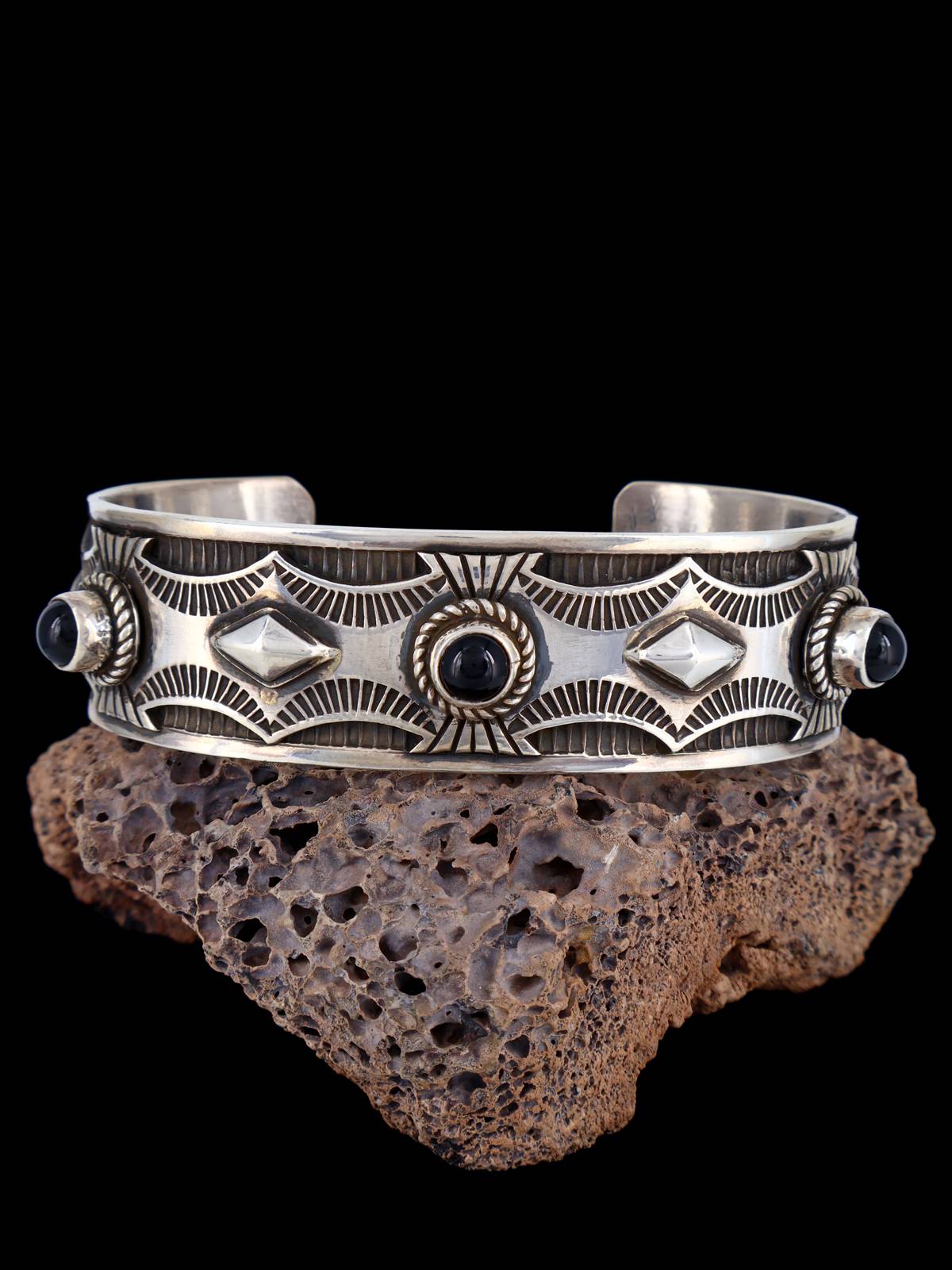 Navajo Jewelry Sterling Silver Black Onyx Cuff Bracelet