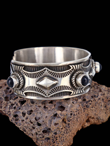 Navajo Jewelry Pulsera de plata de ley con ónix negro