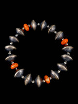 Navajo Jewelry Sterling Silver and Spiny Oyster Beaded Stretch Bracelet