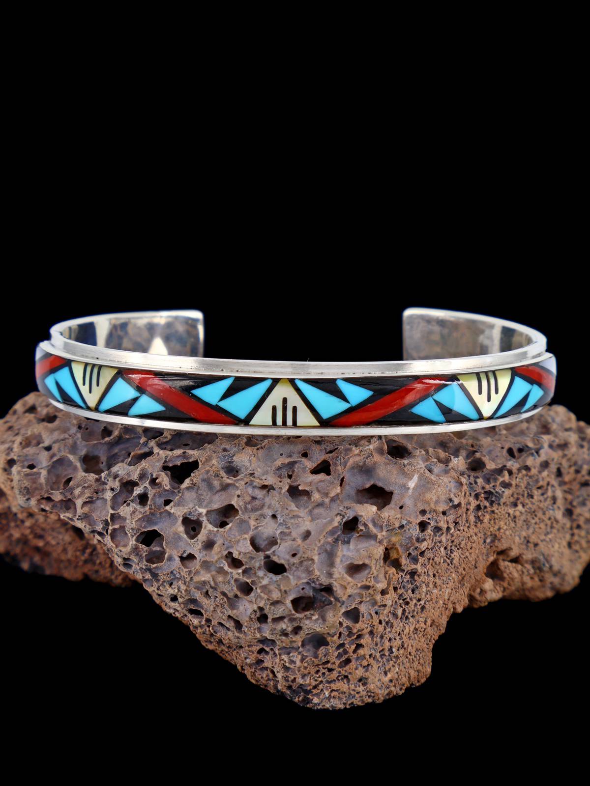 Joyería nativa americana Zuni Inlay Sunface Cuff Pulsera