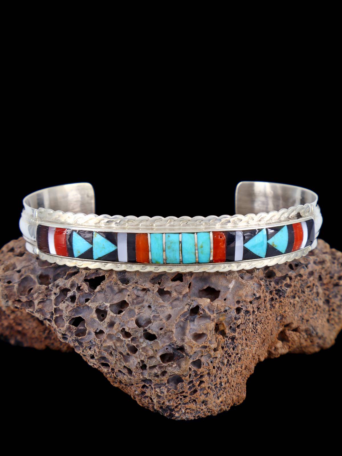 Native American Jewelry Zuni Turquoise Inlay Cuff Bracelet