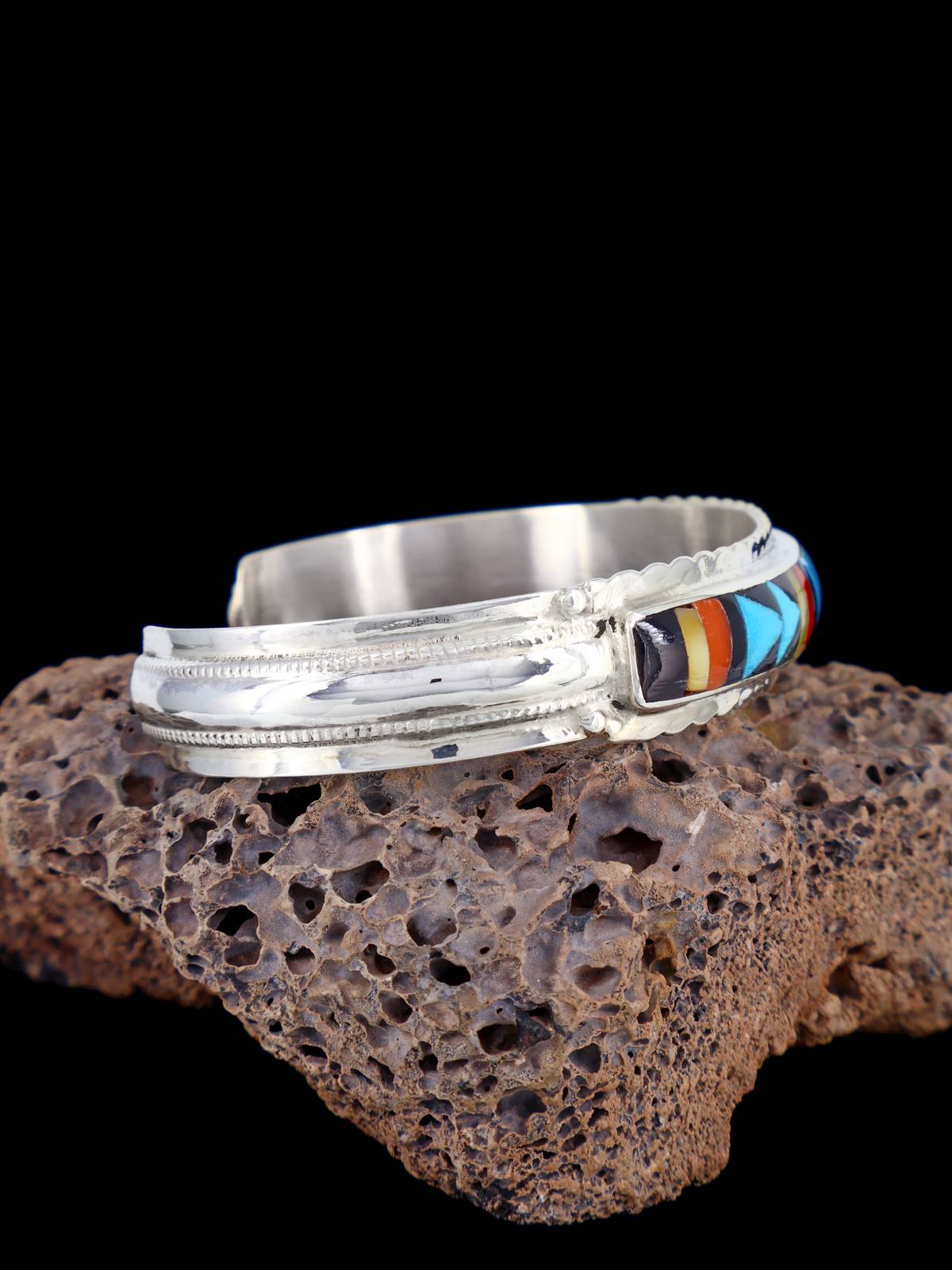 Native American Jewelry Zuni Turquoise Inlay Cuff Bracelet