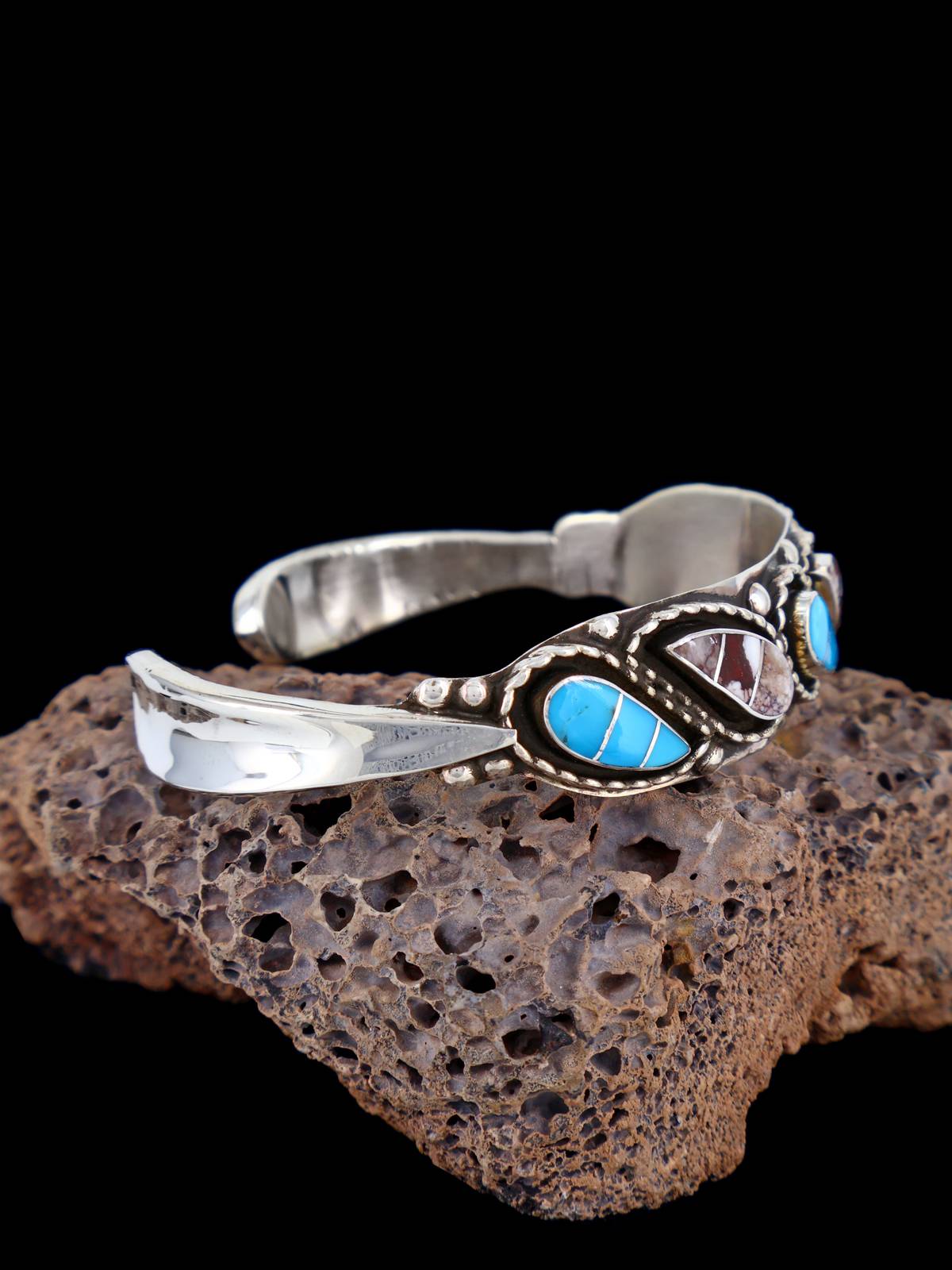 Joyería nativa americana Zuni Inlay Sunface Cuff Pulsera