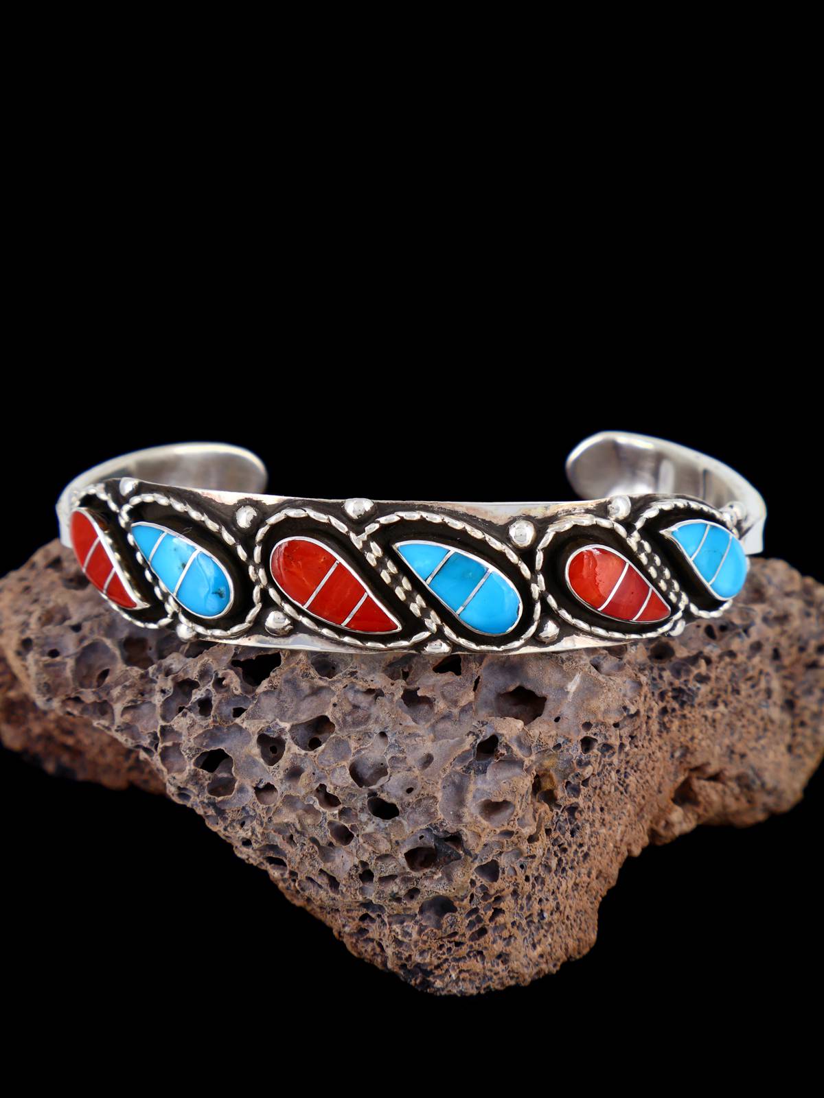 Joyería nativa americana Zuni Inlay Sunface Cuff Pulsera