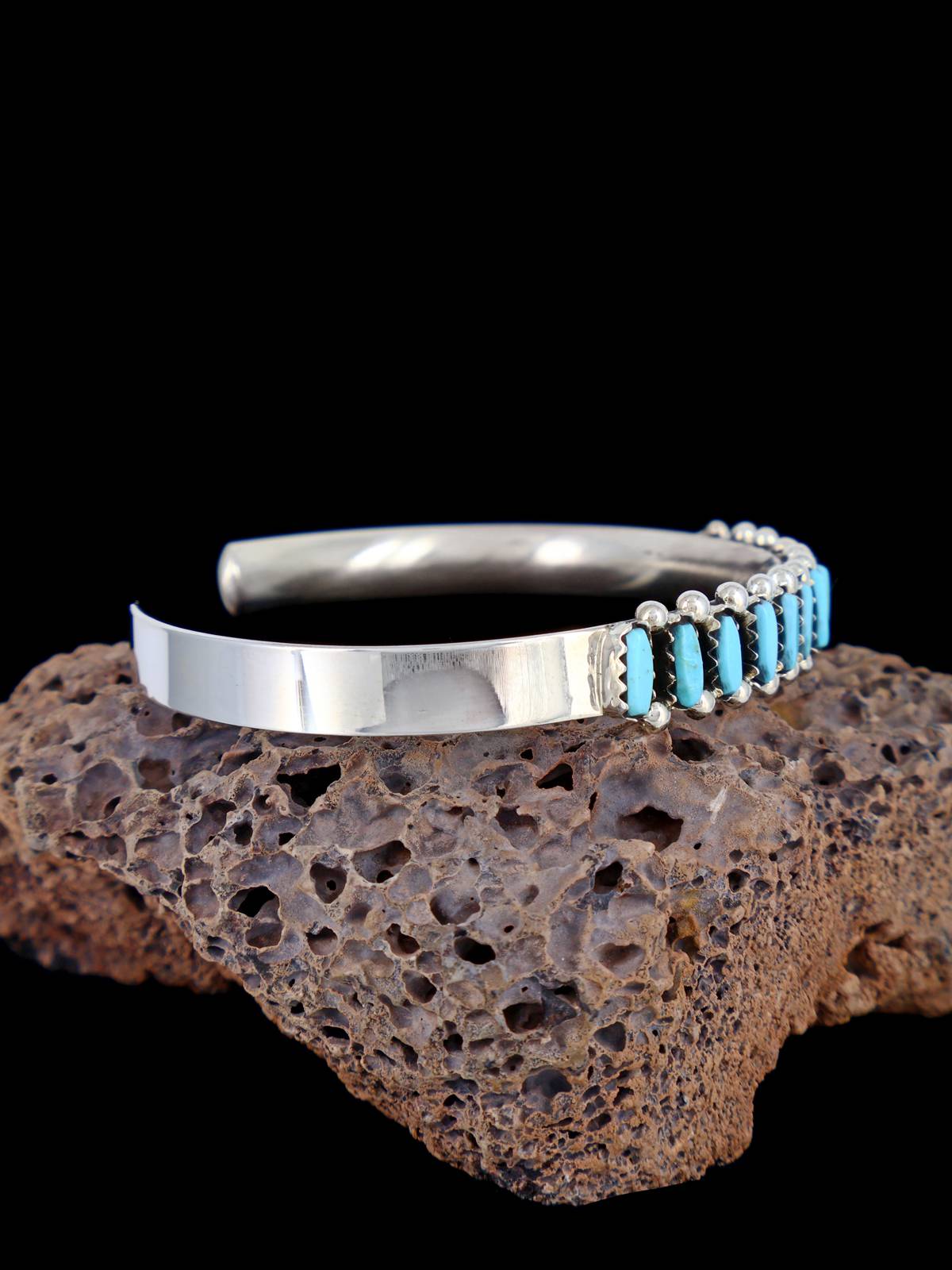 Bracelet Zuni à pointe d'aiguille turquoise en argent sterling